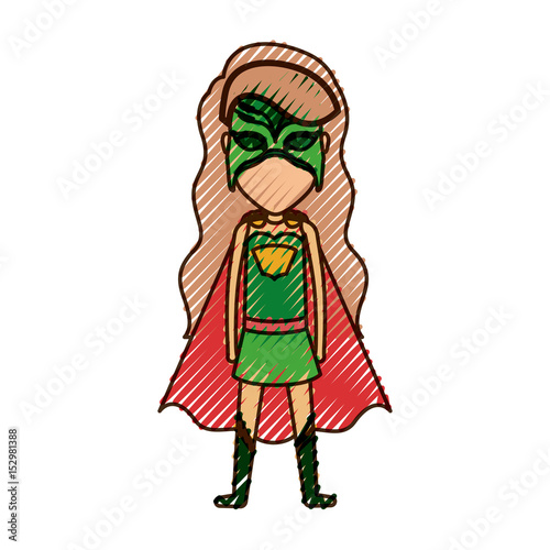 colored pencil silhouette of faceless standing girl superhero with long hair vector illustration