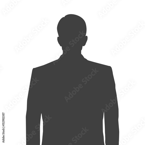 Accurate silhouette of a man for profile picture. Grey silhouette of a man waist-deep with a neat hairstyle on white background.