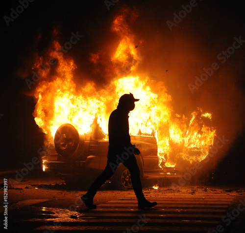  burning car, unrest, anti-government, crime