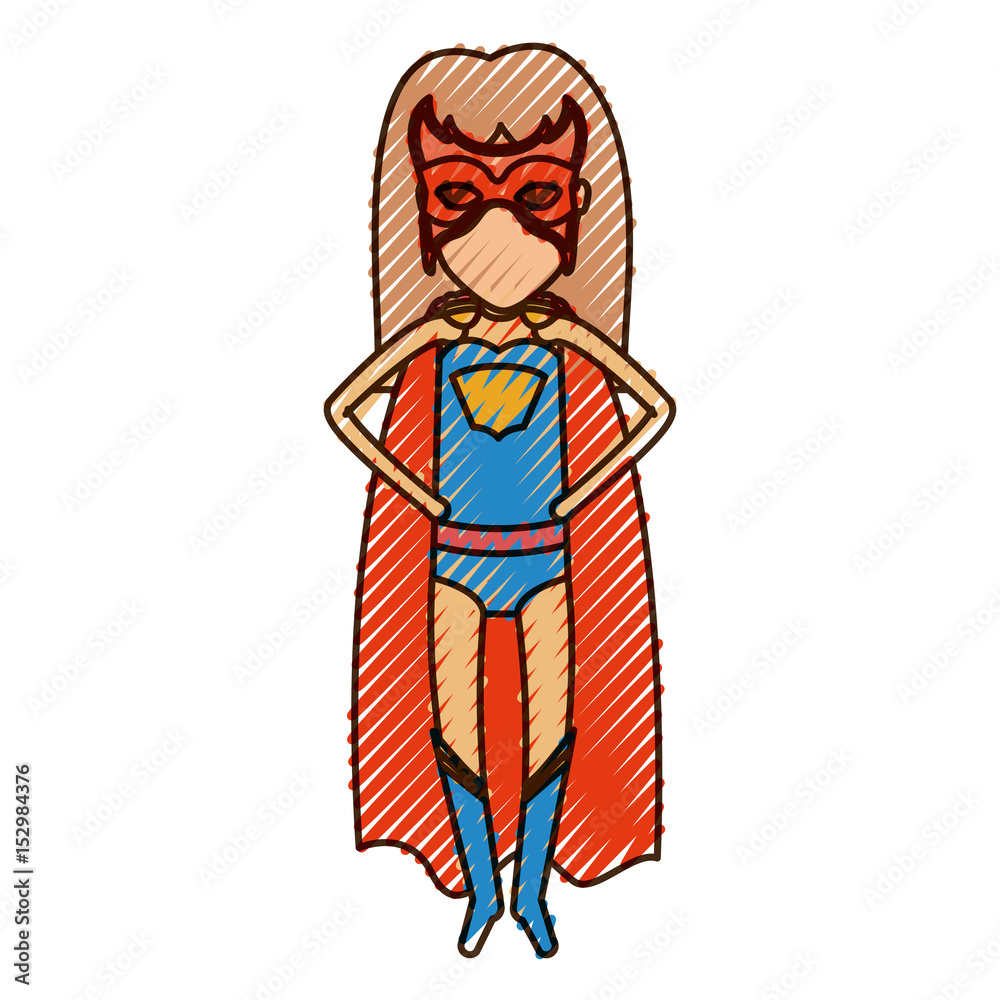 colored pencil silhouette with superhero faceless woman flying with hands in your waist vector illustration