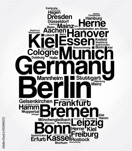List of cities and towns in GERMANY, map word cloud collage, business and travel concept background