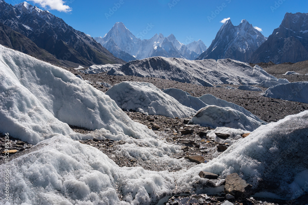 Obraz premium Gasherbrum massif mountain and Mitre peak, K2 trek, Pakistan