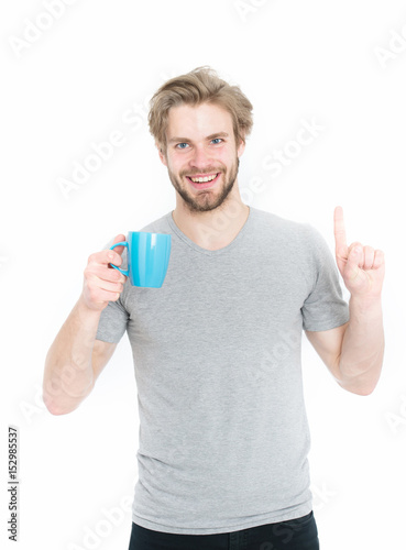 young man with cup drinking coffee or tea, idea © be free