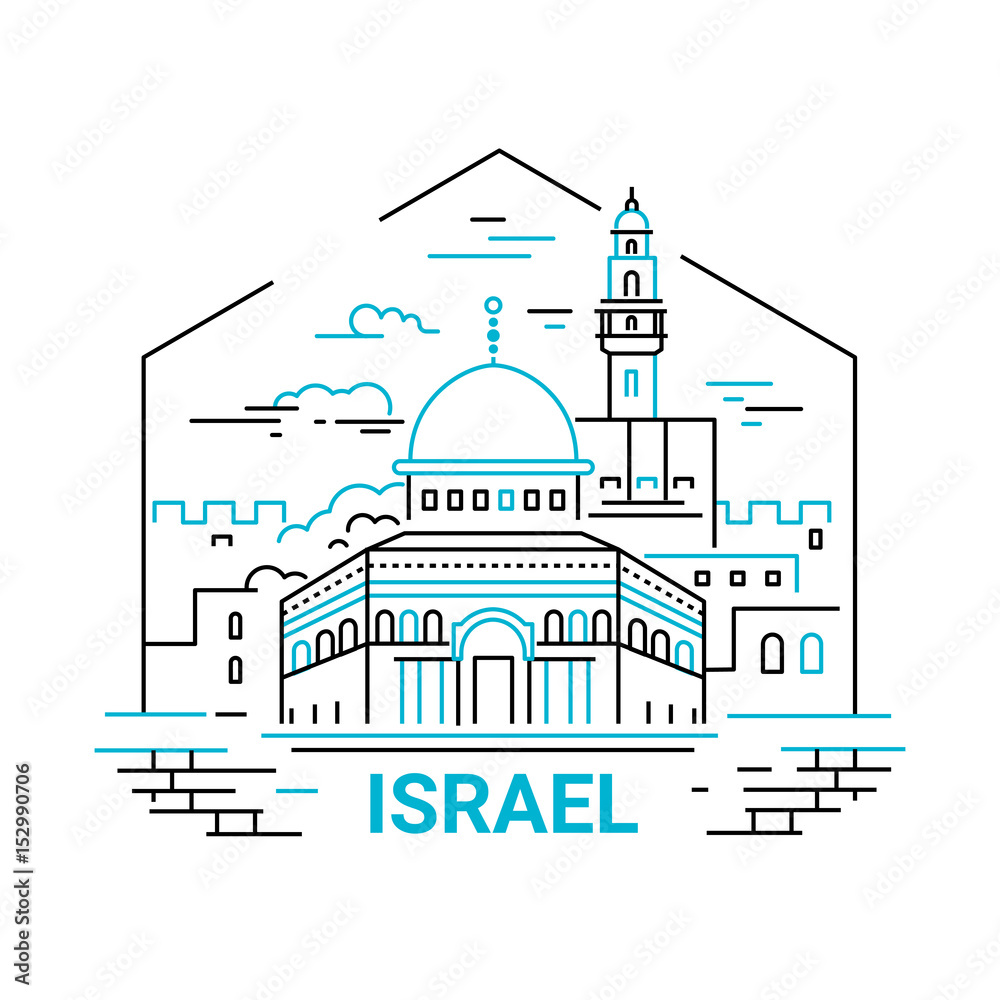 Naklejka premium Israel - modern vector line travel illustration