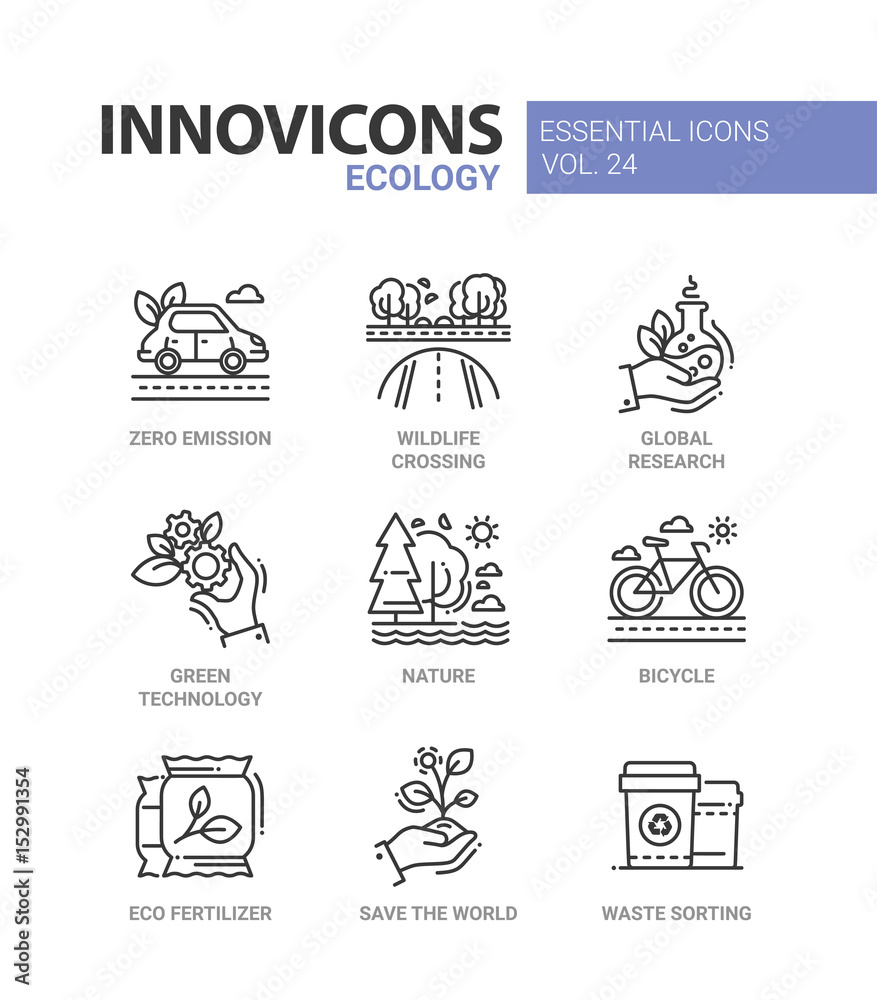 Ecology - modern color vector single line icons set