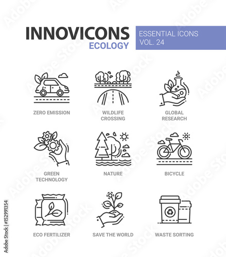 Ecology - modern color vector single line icons set