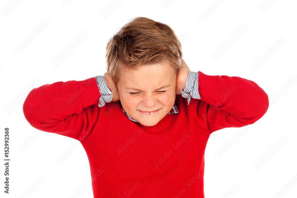 Little kid covering the ears Little kid covering the ears