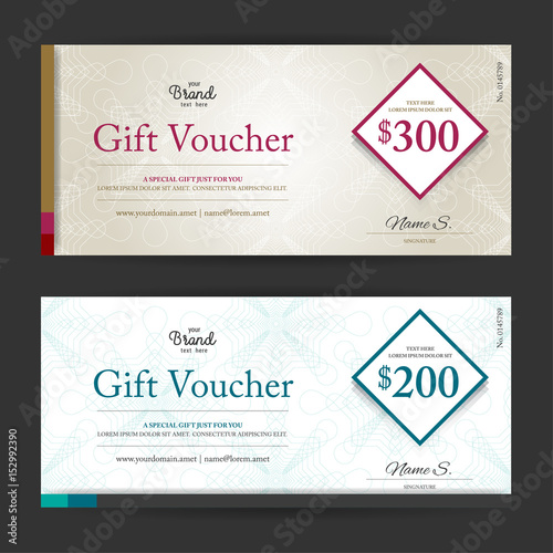 Elegant gift voucher or gift card on abstract swirl background for promo event