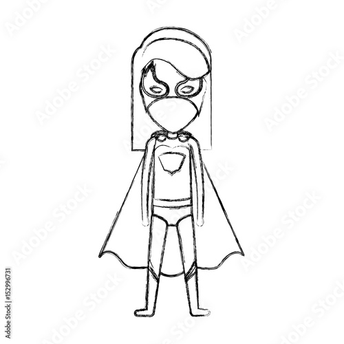 monochrome blurred contour faceless of standing girl superhero with short straight hair vector illustration