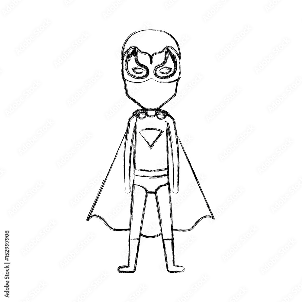 monochrome blurred contour faceless of standing boy superhero vector illustration