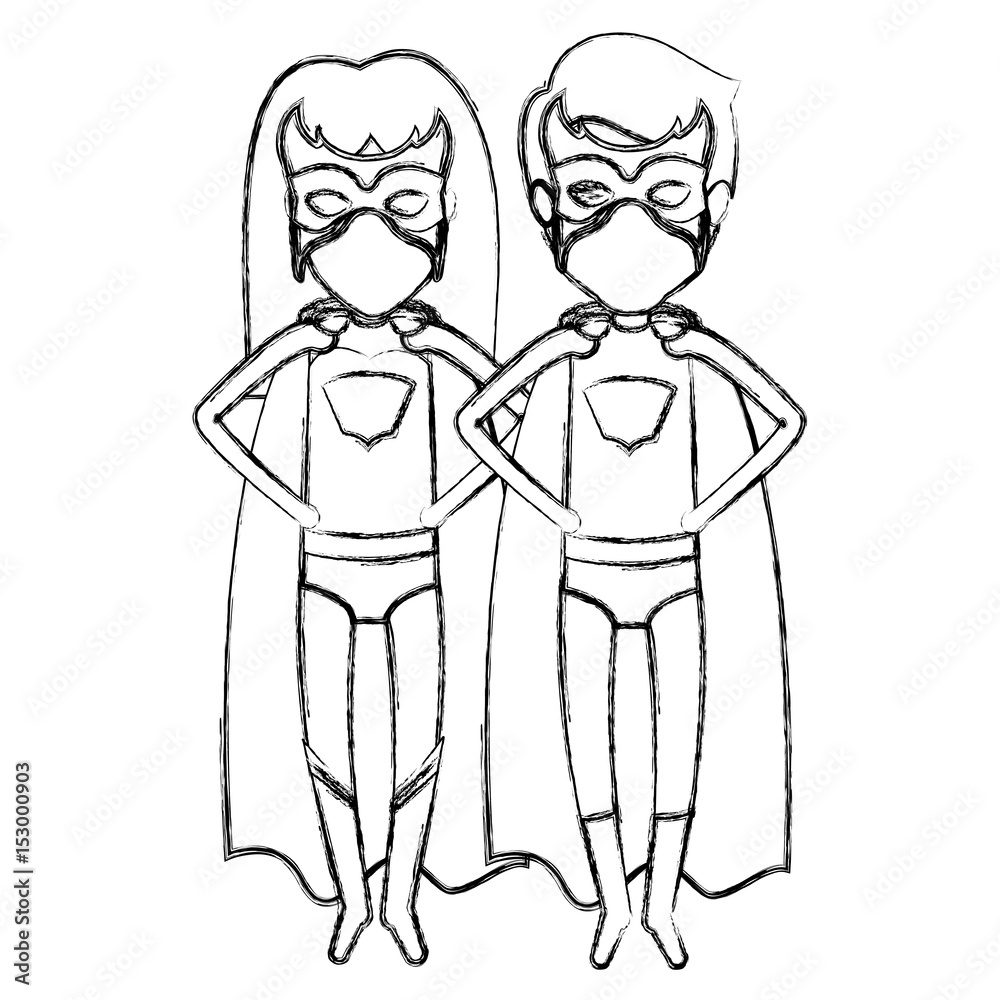 monochrome blurred contour faceless of couple of superheroes flying with hands in your waist vector illustration monochrome blurred contour faceless of couple of superheroes flying with hands in your waist vector illustration