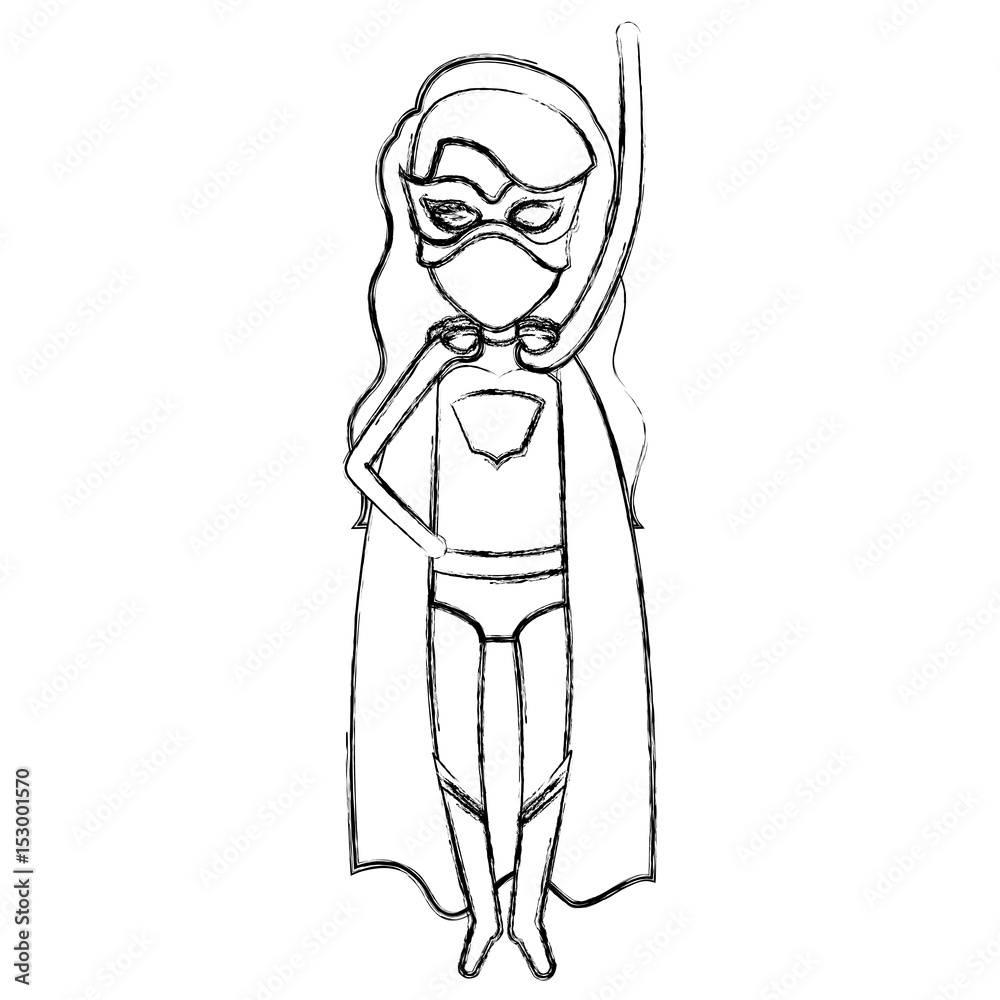 monochrome blurred contour faceless of superhero girl with long hair flying with arm up vector illustration monochrome blurred contour faceless of superhero girl with long hair flying with arm up vector illustration