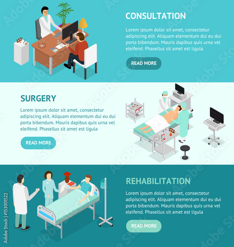 Patient and Doctor Appointment Isometric View. Vector