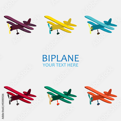 Vector illustration of biplane in color monochrome