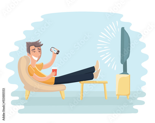 Man sitting on the couch and watching TV and talking bubble speech above him