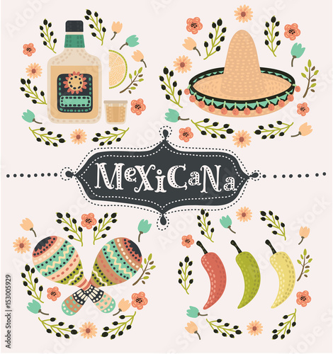 Mexico icons set