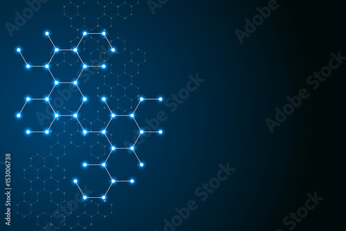 Illustration hexagonal structure molecule dna of neurons system, genetic and chemical compounds