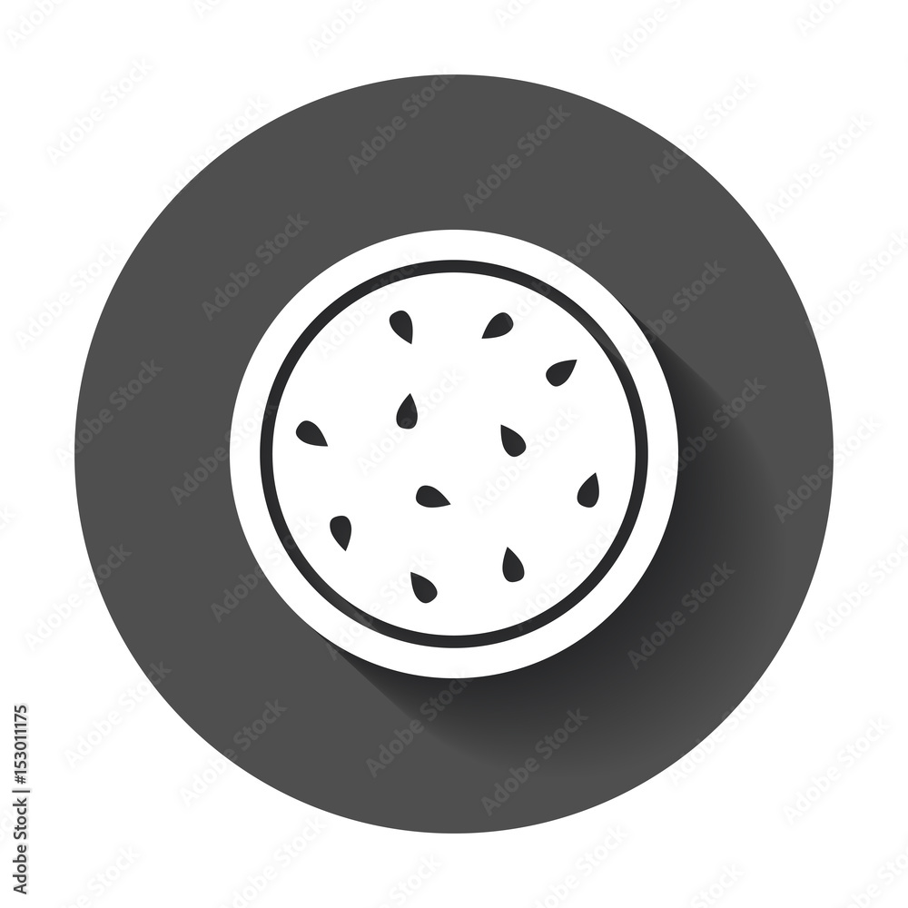 Obraz premium Watermelon icon. Juicy ripe fruit vector illustration with long shadow.