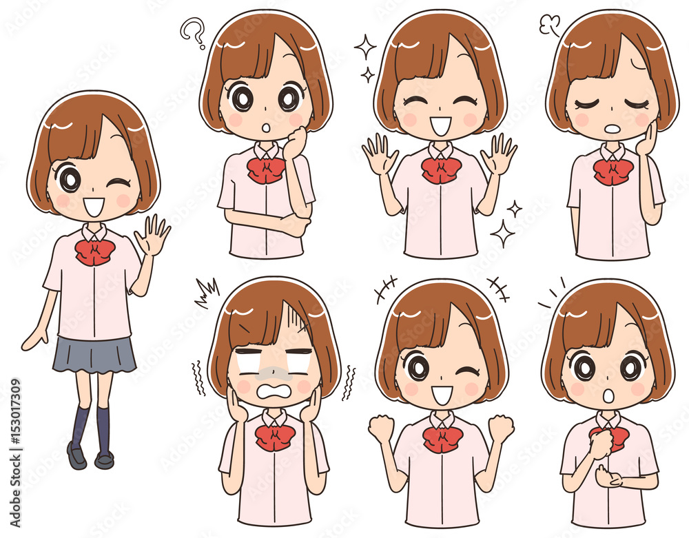 夏服の女性高生のイラスト セット 全身 Stock Vector Adobe Stock