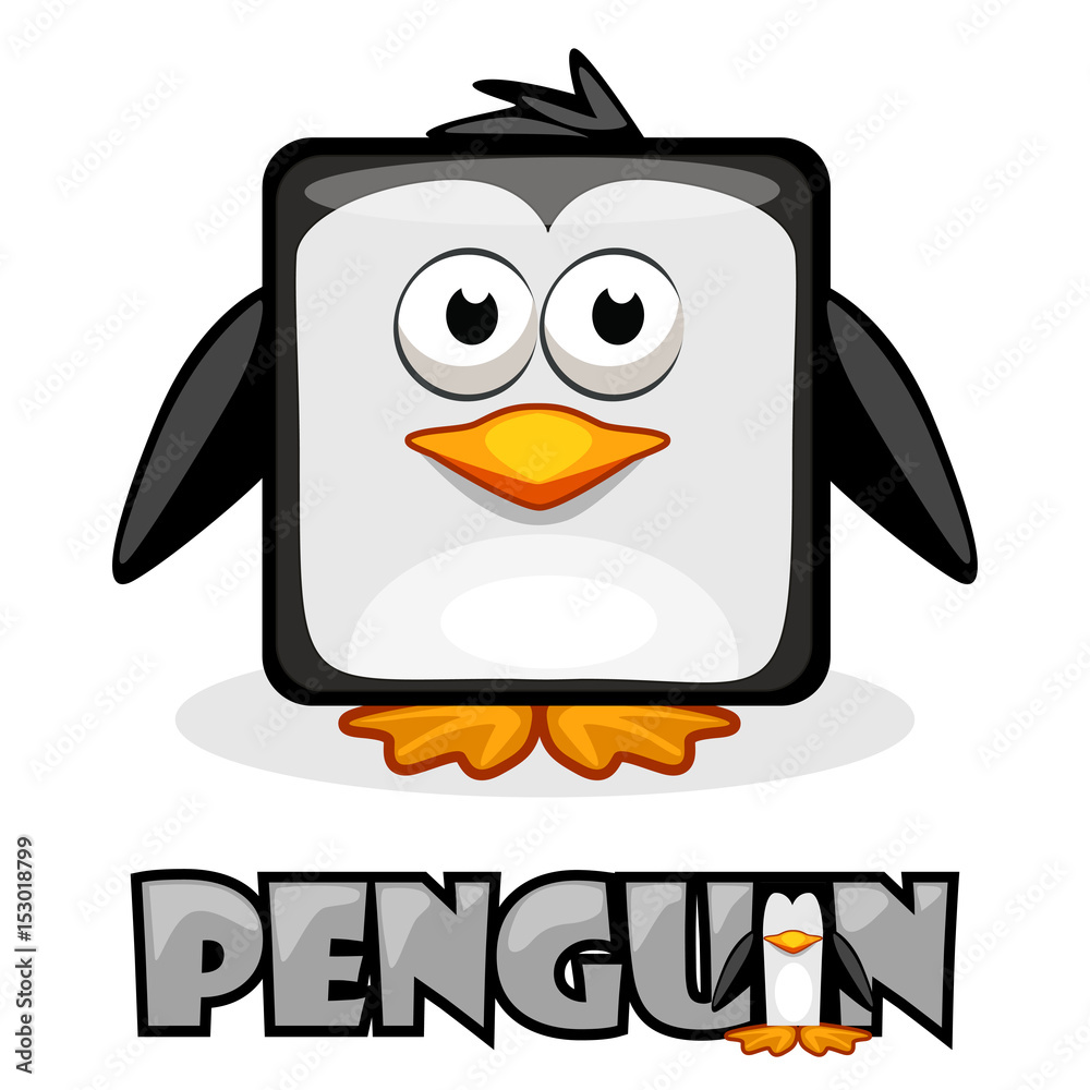 Fototapeta premium Cute cartoon square penguin. Set vector animals and bird