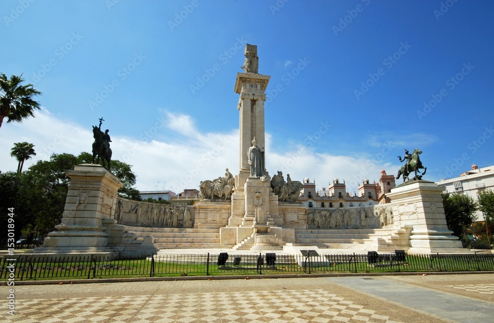 Monument to the Cadiz constitution in the Plaza Espana, Cadiz, Spain.