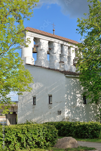 The bell tower of the assumption Church in Olginskaya waterfront of the river Great photo