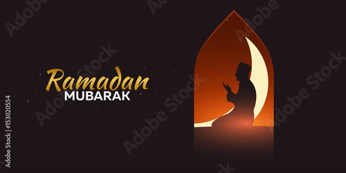 Ramadan Kareem. Ramadan Mubarak. Greeting card. Arabian night with Crescent moon. photo