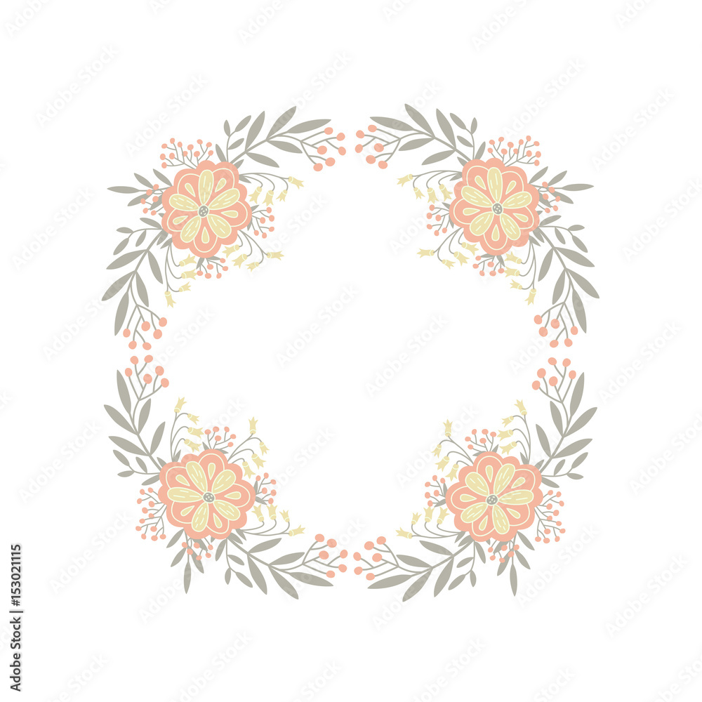Obraz premium Vector wreath with hand drawn floral elements