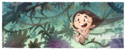 Obraz chłopiec na lianie