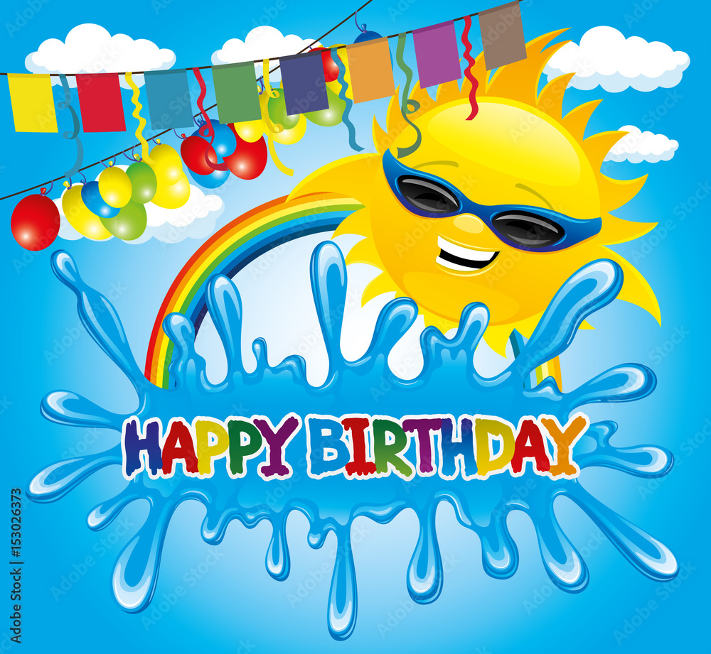 Splash of water and a birthday greeting. Stock Vector | Adobe Stock