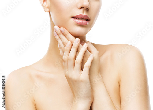 Skin Care Beauty, Attractive Woman Face and Hands Skincare, Healthy Clean Body Skin, White Background