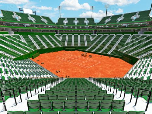 Canvas Print 3d render of beautiful modern tennis clay court grand slam lookalike stadium wit
