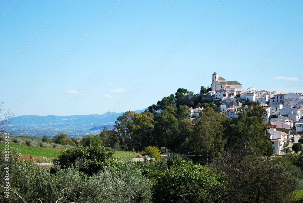 General view of town and countryside, Alozaina, Spain.