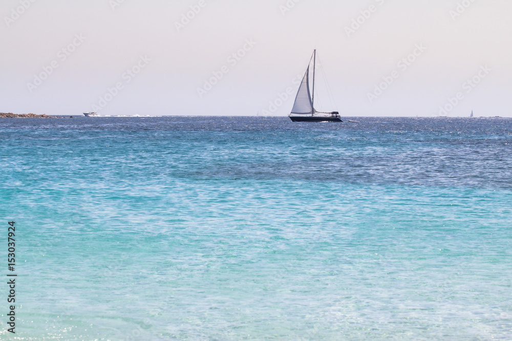 Sailboat in a open sea