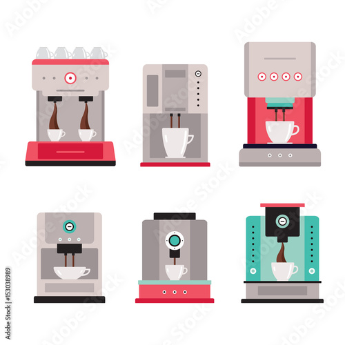 Colorful Coffee machine set isolated on white background