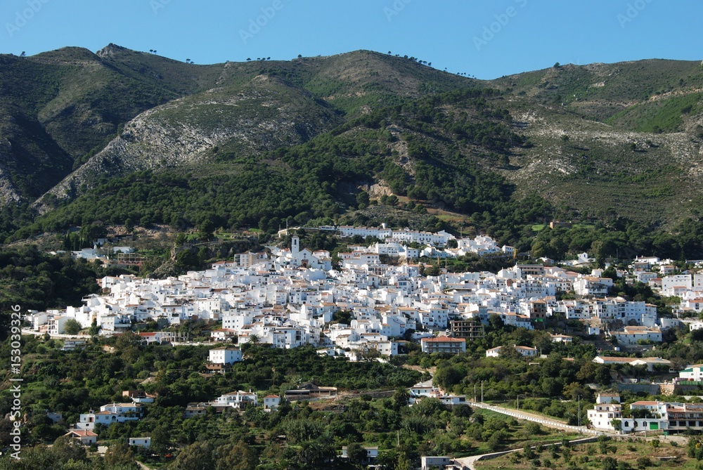 View of the white village in the Spanish countryside, Casarabonela, Spain.