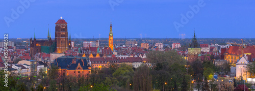 Architecture of the old town in Gdansk at dusk, Poland