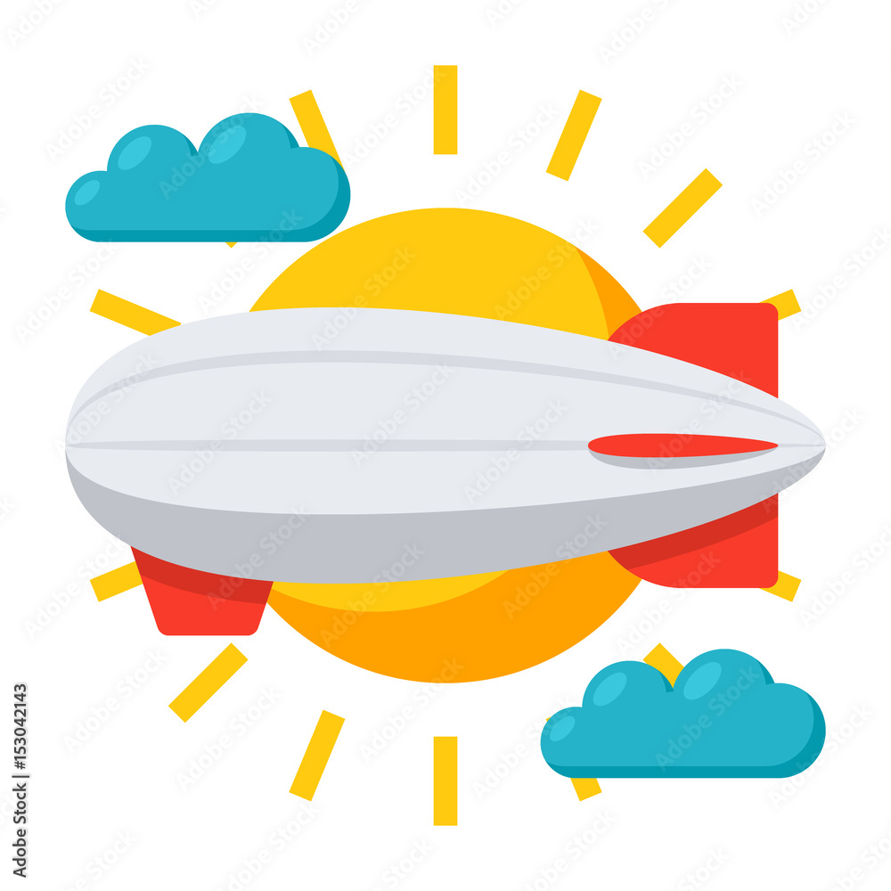 Aeronautics concept with airship, sun and clouds, vector illustration in flat style Aeronautics concept with airship, sun and clouds, vector illustration in flat style