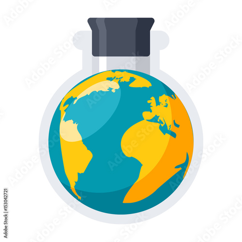 Geochemistry concept with Earth planet in laboratory flask, vector illustration in flat style