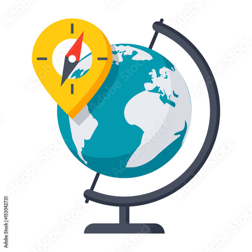 Geography concept with globe, vector illustration in flat style