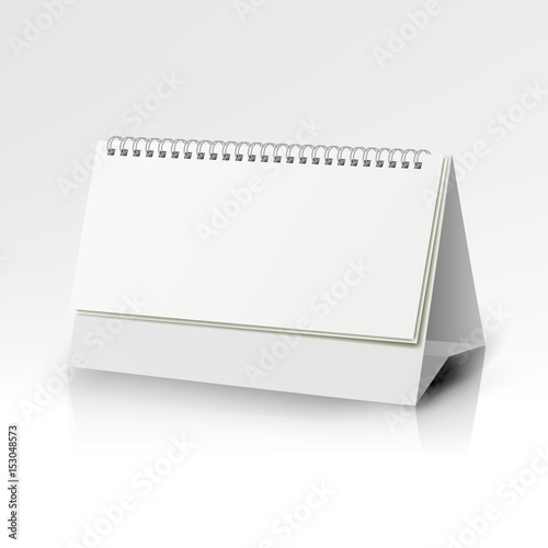 White Blank Paper Desk Spiral Calendar. Spiral Calendar Vector Template. Vertical Table Calendar With Blank Pages And Black Spiral With Soft Shadows Isolated On white background.