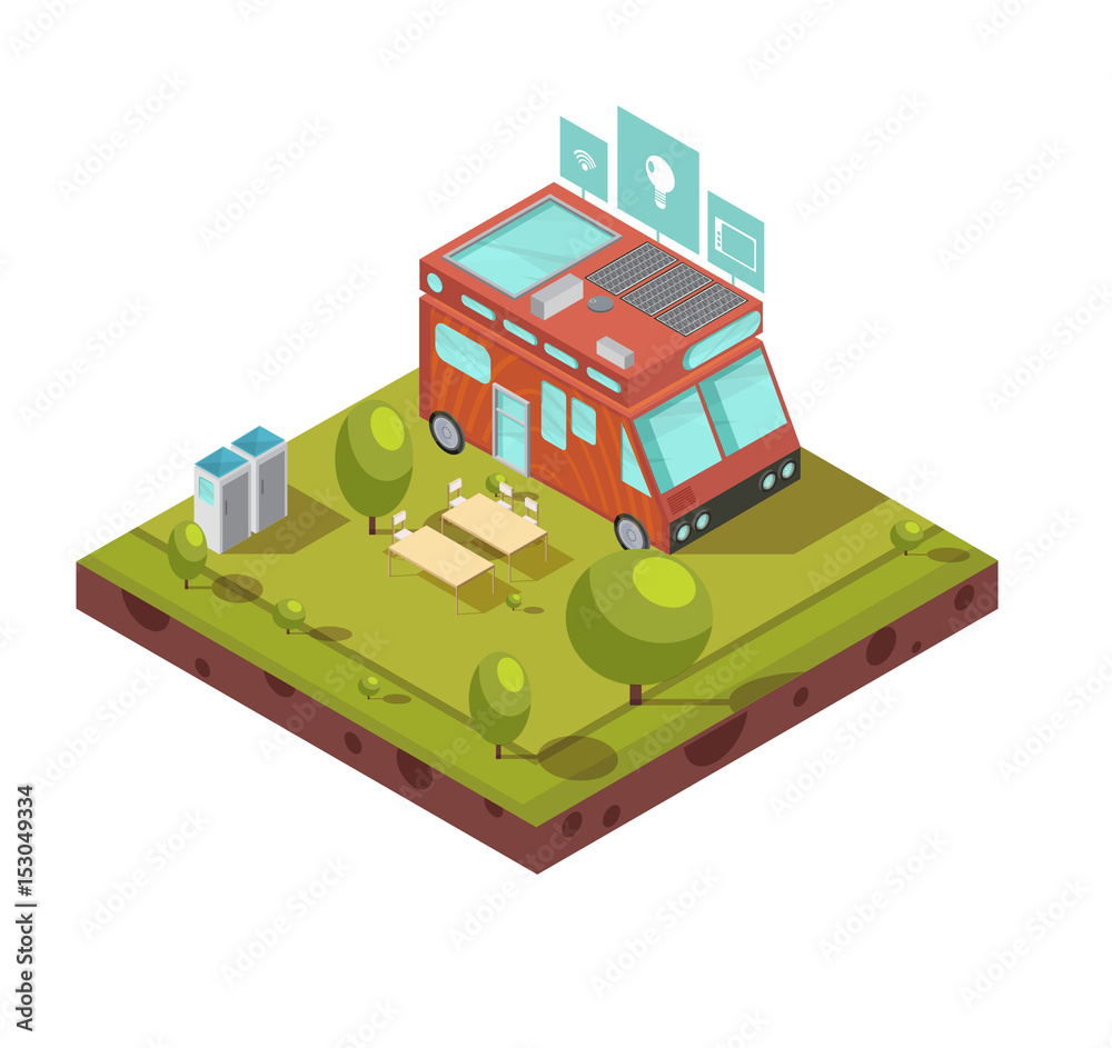 Mobile Home Isometric Composition