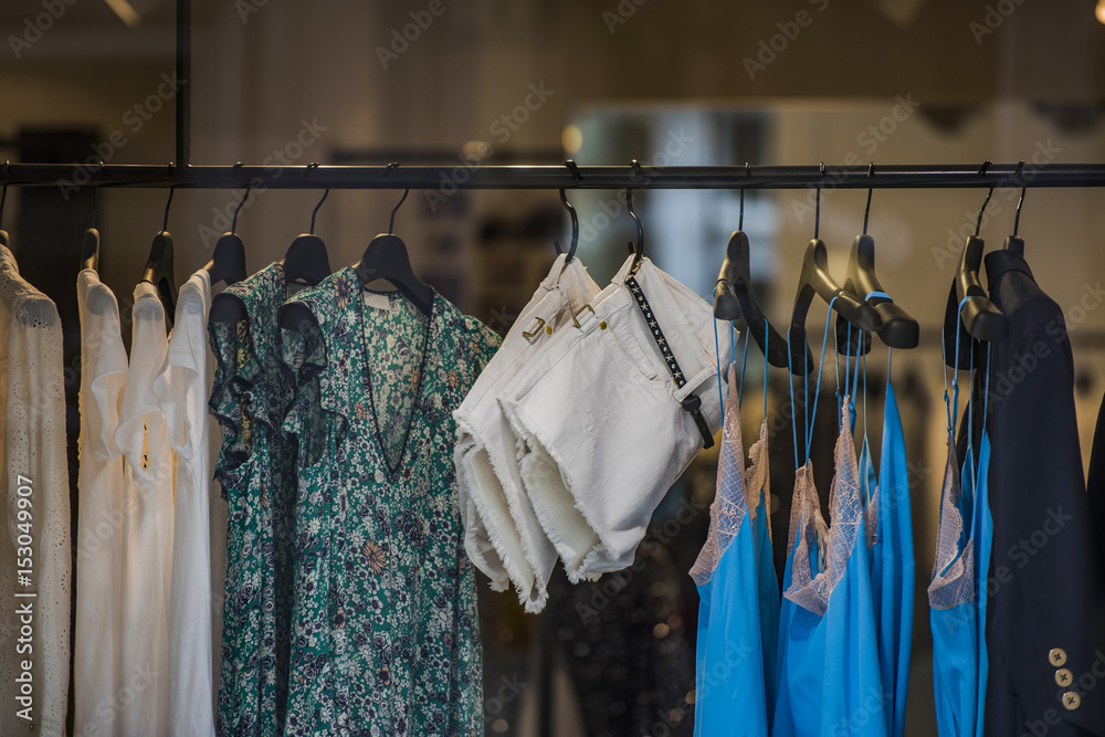 Elegant women clothes in a luxury store in Paris.