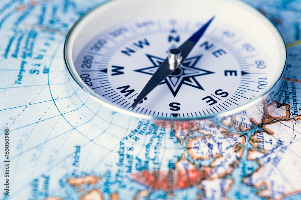 compass on the world map