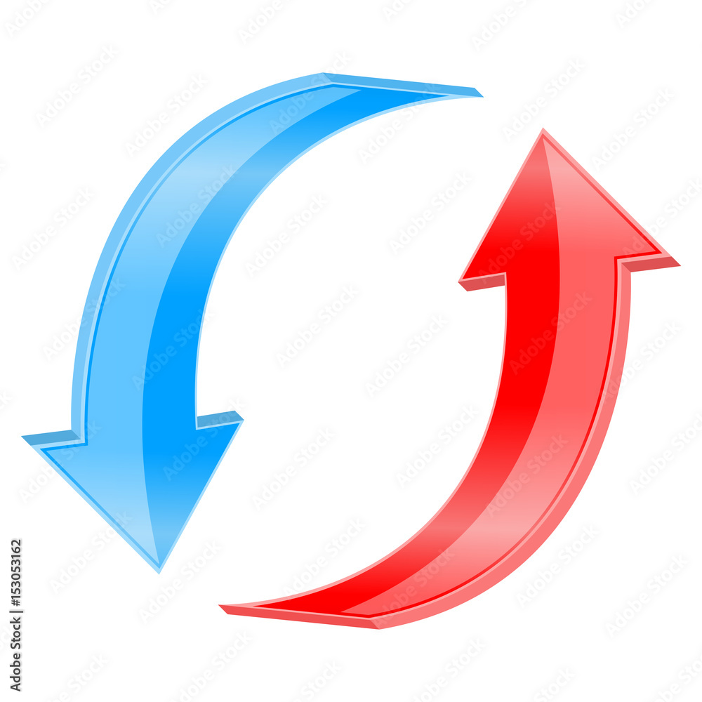 Red and blue arrows in circular motion. Recycling symbol Red and blue arrows in circular motion. Recycling symbol