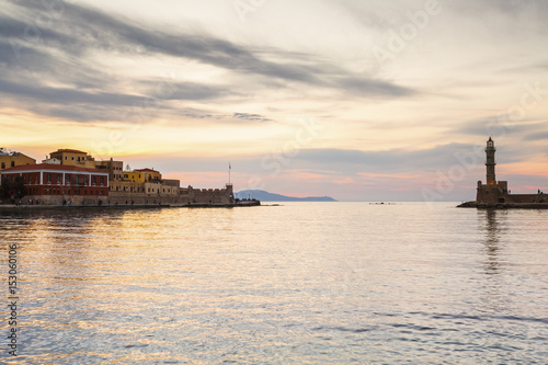 Old Venetian harbor of Chania town on Crete island, Greece. 