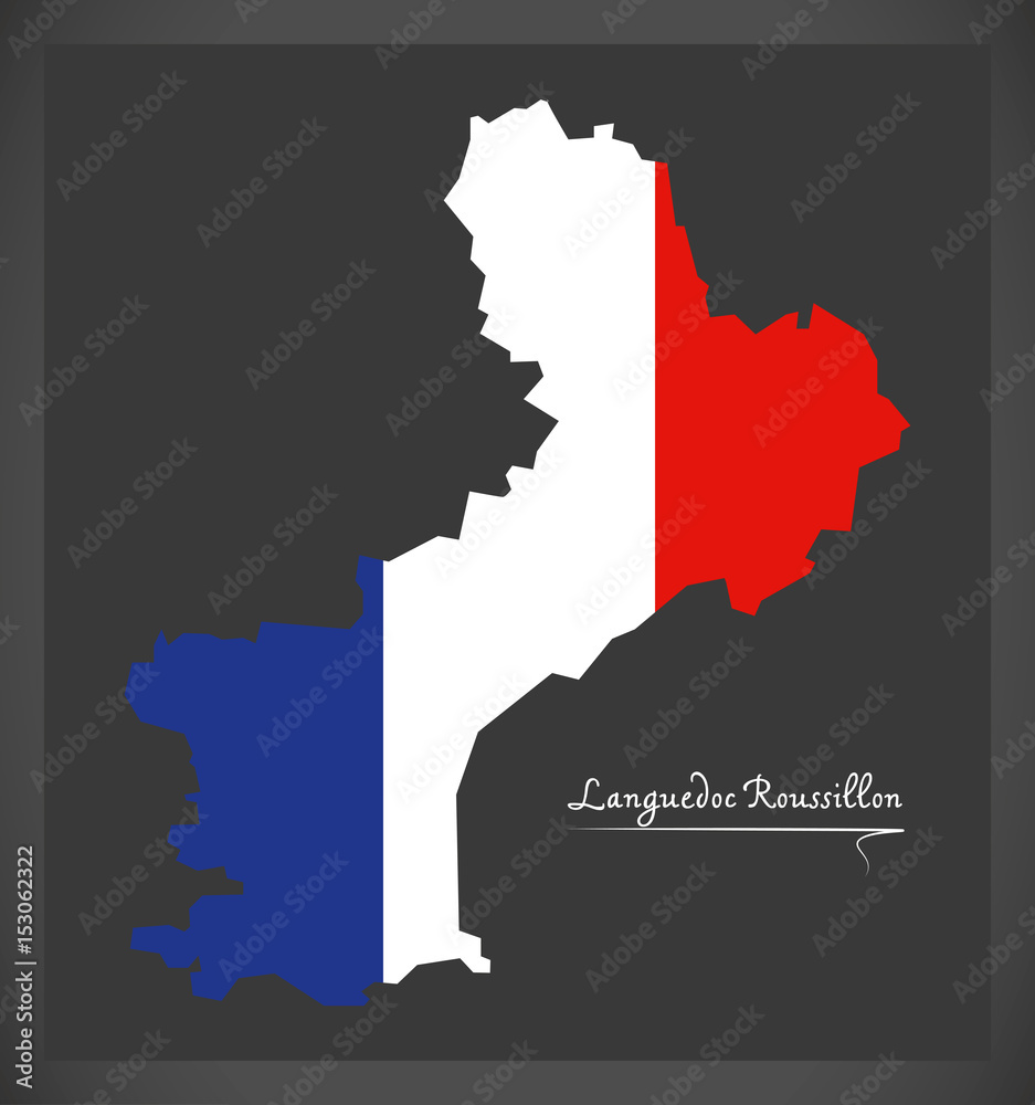 Languedoc Roussillon map with French national flag illustration