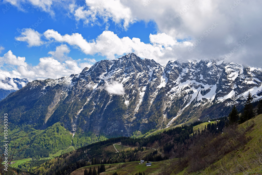 Beautiful alpine landscape from Rossfeldstrasse panorama road on German Alps near Berchtesgaden, Bavaria, Germany