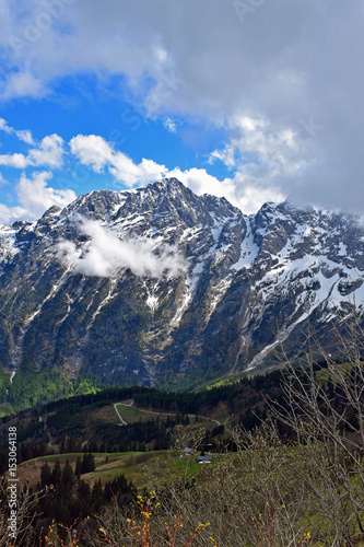 Beautiful mountain landscape from Rossfeldstrasse panorama road near Berchtesgaden  Bavaria  Germany. Vertical image with empty space.
