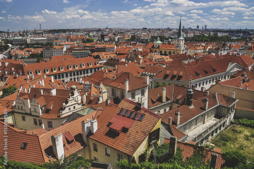 Prague - aerial view with red roofs